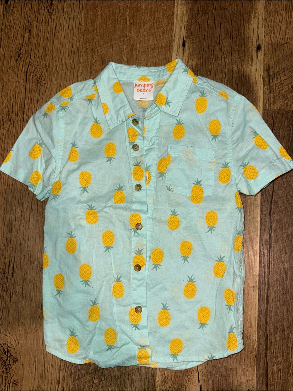 jumping beans Aqua Button-Up Shirt with Yellow Pineapple Print